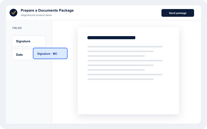 Prepare a package. Place a recipient field and send the Documents Package.