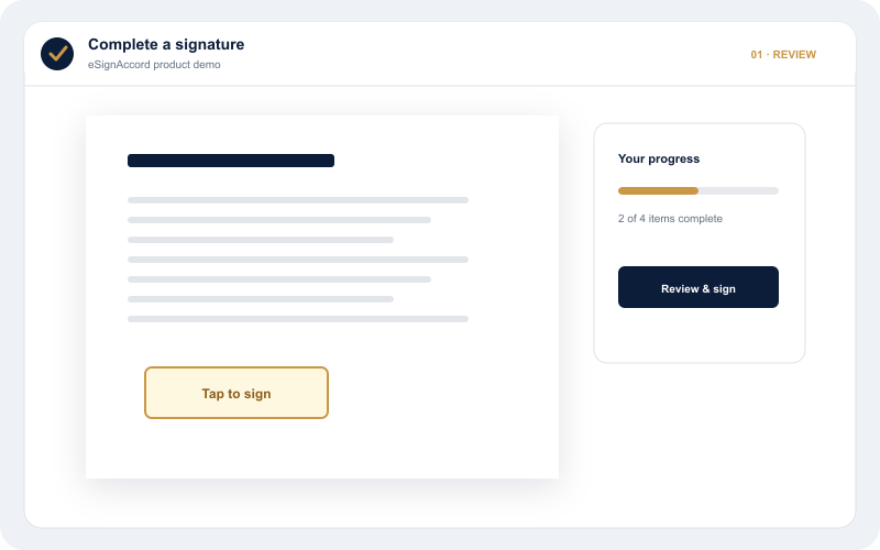 Complete a signature. Move from review to signature and completion.